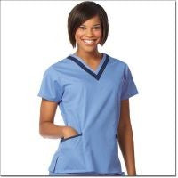 Fashion Seal 7575XS, Tunic Scrub F XS Double V-Neck Ceil/Navy Ea