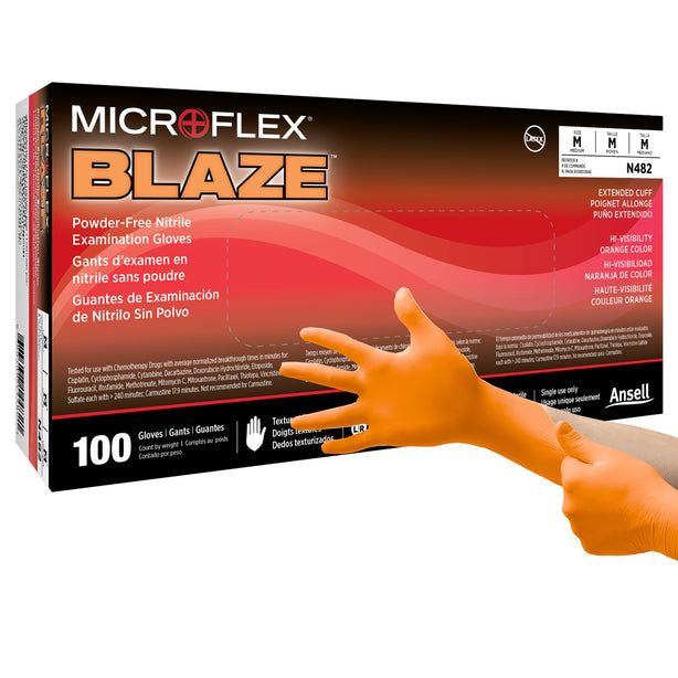 Microflex Blaze Nitrile Exam Glove, Medium, Orange