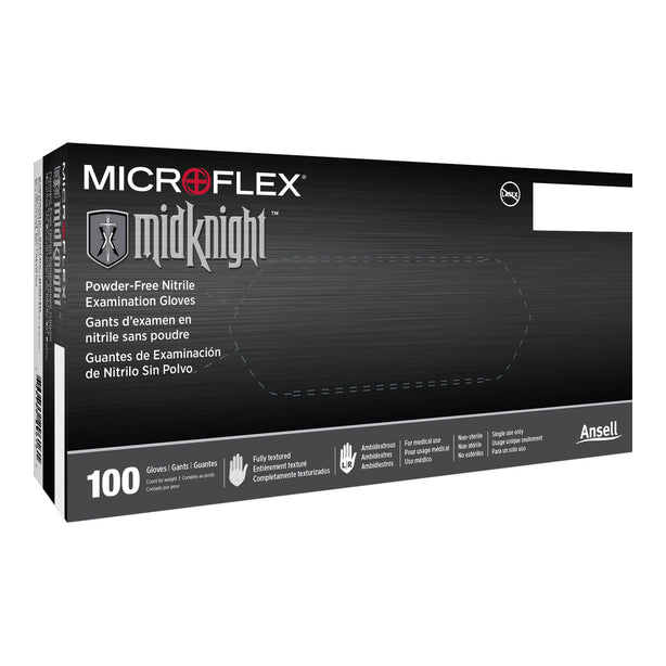 Microflex Midknight Nitrile Exam Glove, Small, Black