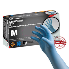 NitriDerm EP Nitrile Extended Cuff Length Exam Glove, Medium, Blue