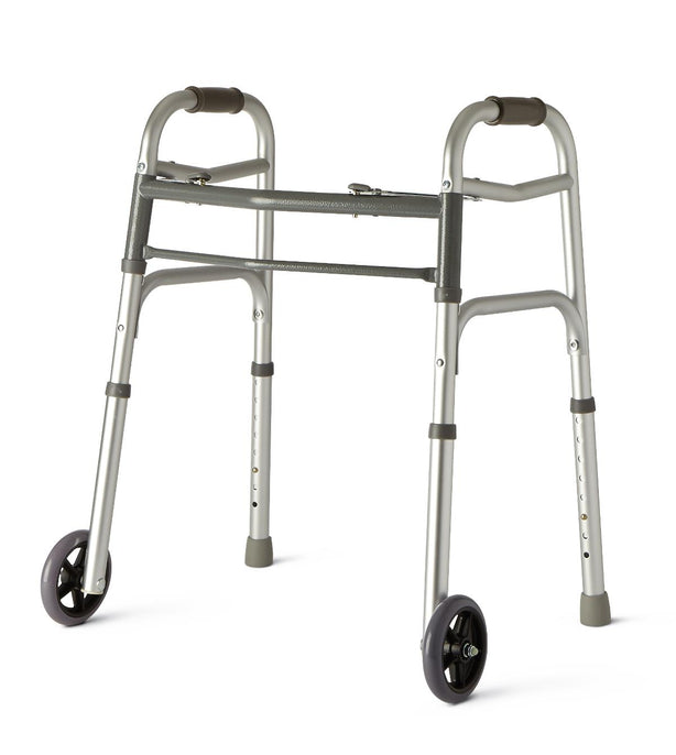 Medline Youth Two-Button Folding Walkers with 5" Wheels, WALKER,2 BUTTON,W/5INWHEELS JR,BASIC