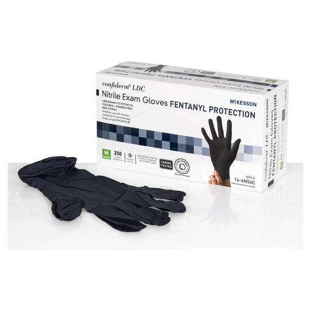 McKesson Confiderm LDC Nitrile Exam Glove, Medium, Black