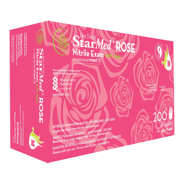 StarMed Rose Nitrile Exam Glove, Medium, Pink