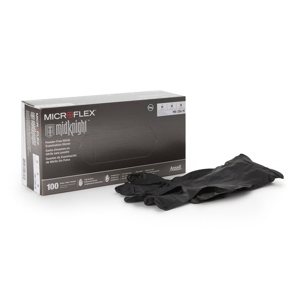 Microflex Midknight Nitrile Exam Glove, Medium, Black